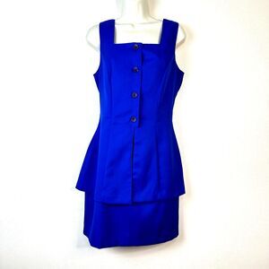Vintage La Belle Fashion Inc USA Royal Blue 80s Peplum Dress Women's 11